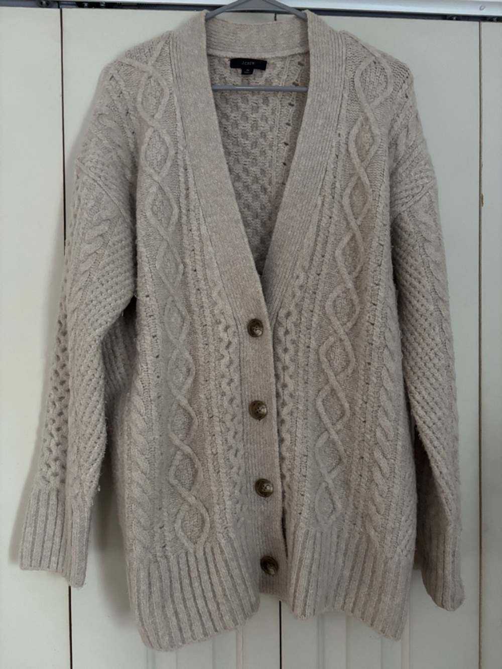 J. Crew Beige Cable-Knit Button Cardigan